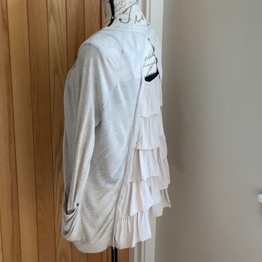 Like NEW! Kensie Light Knit Cardigan W/ Ruffle Back, Beige.